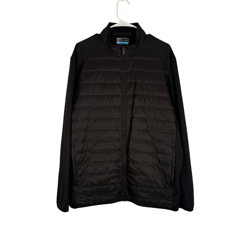 PGA Tour Mens Full Zip Quilted Hybrid Golf Jacket Black Size Large